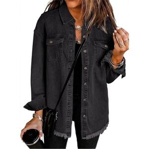 Polagram Women's Black Button-Down Denim Shirt Jacket
